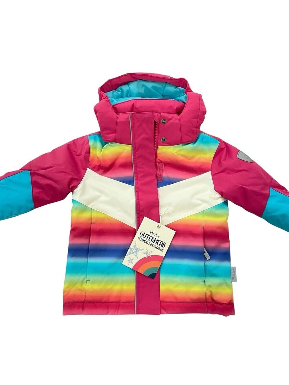 NWT Hatley winter ski jacket pink blue yellow detachable hood machine washable 2
